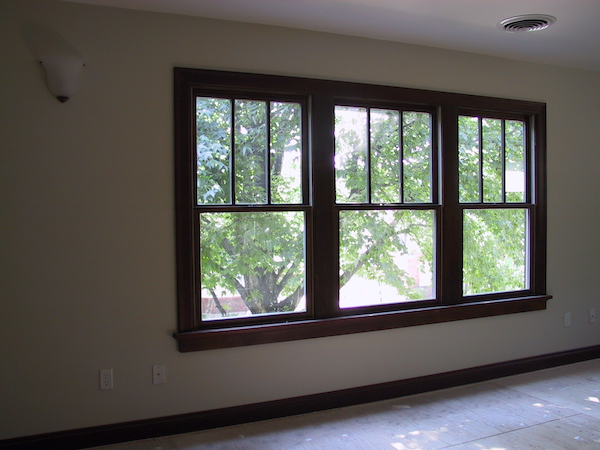 stained 3 wide double hung windows