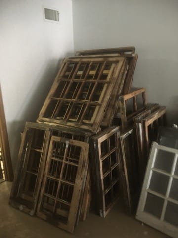 Stack of windows during the restoration process